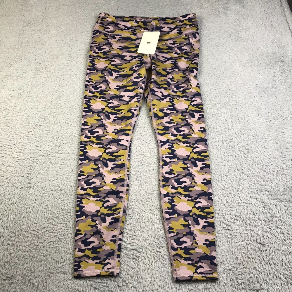 Fabletics Salar Heathered Leggings Womens M Lime Lite Camo Mid Rise Training NEW